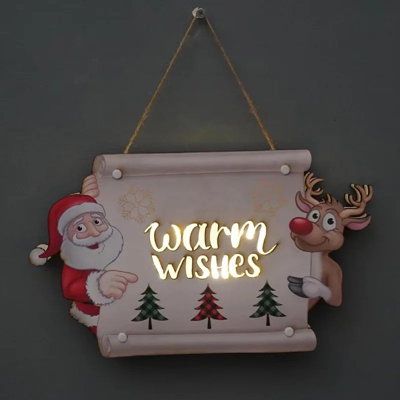 

Christmas Wooden Led Decoration Wall Hanging Painting Door Listing Home Party Party Old Man Elk Crafts Atmosphere Light