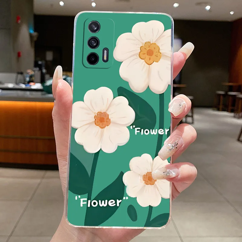 Фото Чехол для Realme X7 Max 5G (RMX3031) с роскошным дизайном в виде бабочек и цветов, прозрачный, из мягкого силикона TPU, для Realme X7 Max 5G №3