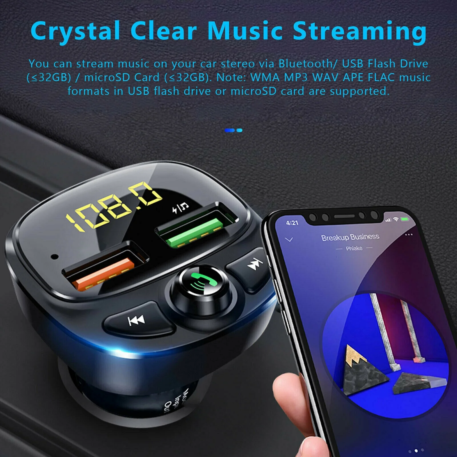 

2023 Wireless Bluetooth 5.0 FM Transmitter Fast 3.0 No Radio AUX Adapter Car