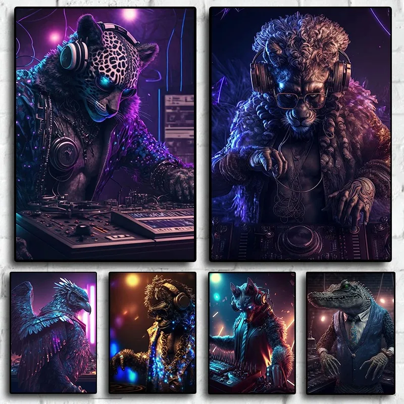 Аниме Неоновый Поп-киберпанк Наушники Плакат Красочные Произведения Искусства