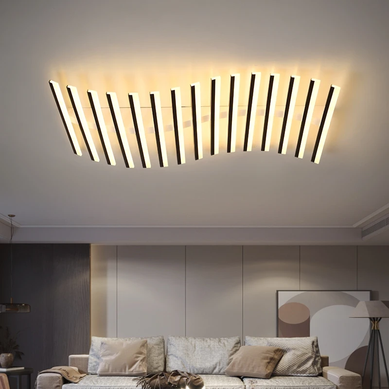

2022 Nordic Wave LED Ceiling Lamp Fishbone Curve Design Bedroom Living Dinging Room Study Artistic Chandelier Люстра Потолочная