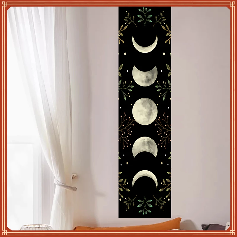 

New in 2022 Moon Phase Wall Hanging Tapestry Mooonlight Green Olive Leaf Black Tapestries Boho Room Wall Decor Home Decoration W