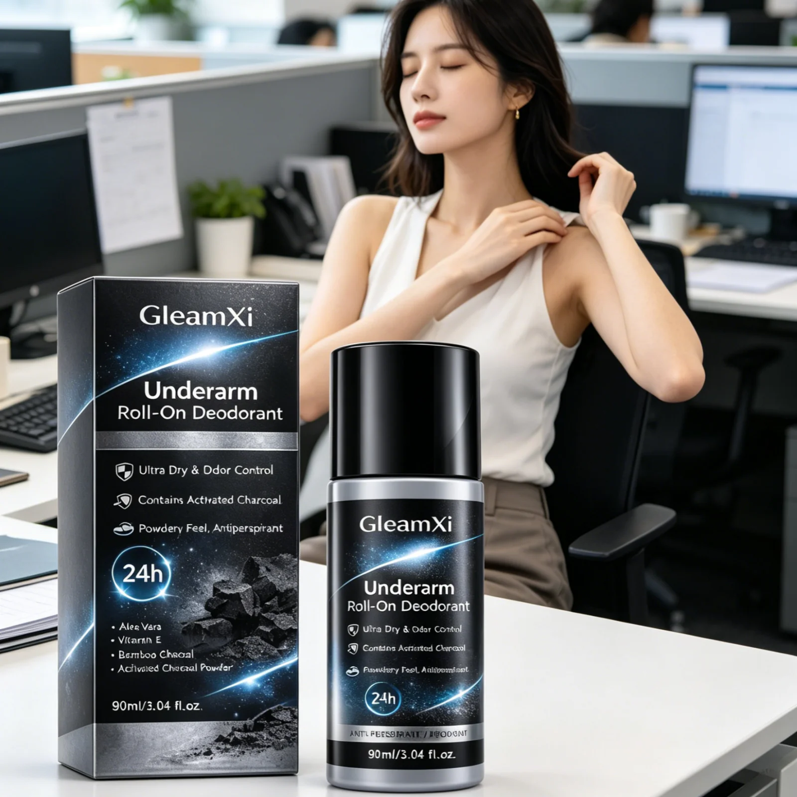 Фото Дезодорант-антиперспирант GleamXi Roll-on для подмышек, контроль запаха, предотвращение пятен от пота, быстрое высыхание, без ощущения стянутости, 90 мл №2