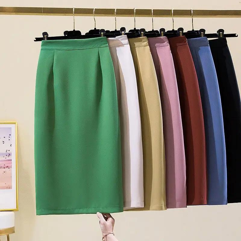 

Hot Sales Women High Waist Pencil Skirts 2023 Fashion Knee Length Skirt Elegant A LINE Slit Hip-Wrapped Skirt Solid Color Z95