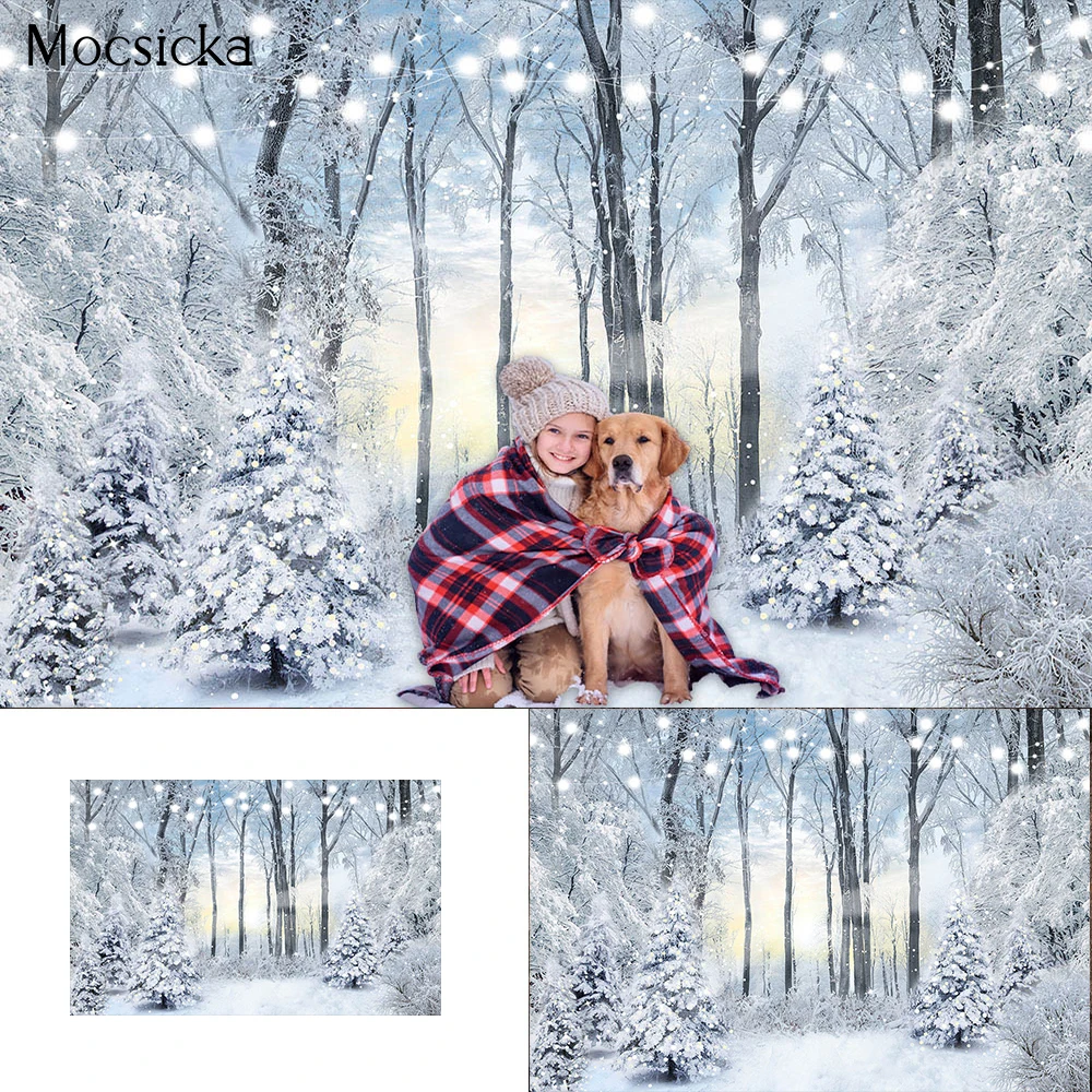 

Winter Snow Landscape Backdrops For Photography Snowstorm Frozen Forest Photocall Kids Family Portrait Background Photo Studio