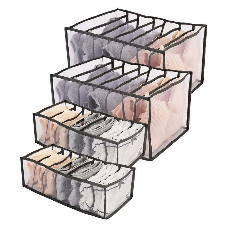 

4 Pcs Divider Organizers Set,Jeans Compartment Storage,Mesh Clothes Storage Organizer Washable Folding Drawer Organizers