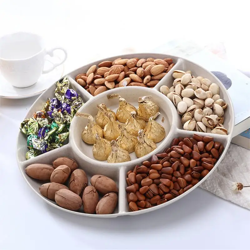 

Multi-purpose Party Candy Nuts Dish Shatter-resistant Rotated Appetizer Serving Platter 28.5cm Diameter Practical Reusable Beige