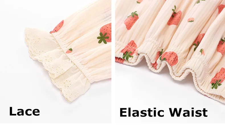 Yasuk Spring Autuum Fashion Women's Casual Print Lace Sleepwear Homewear Lovely Sweet Pajamas With Pants Soft Strawberry