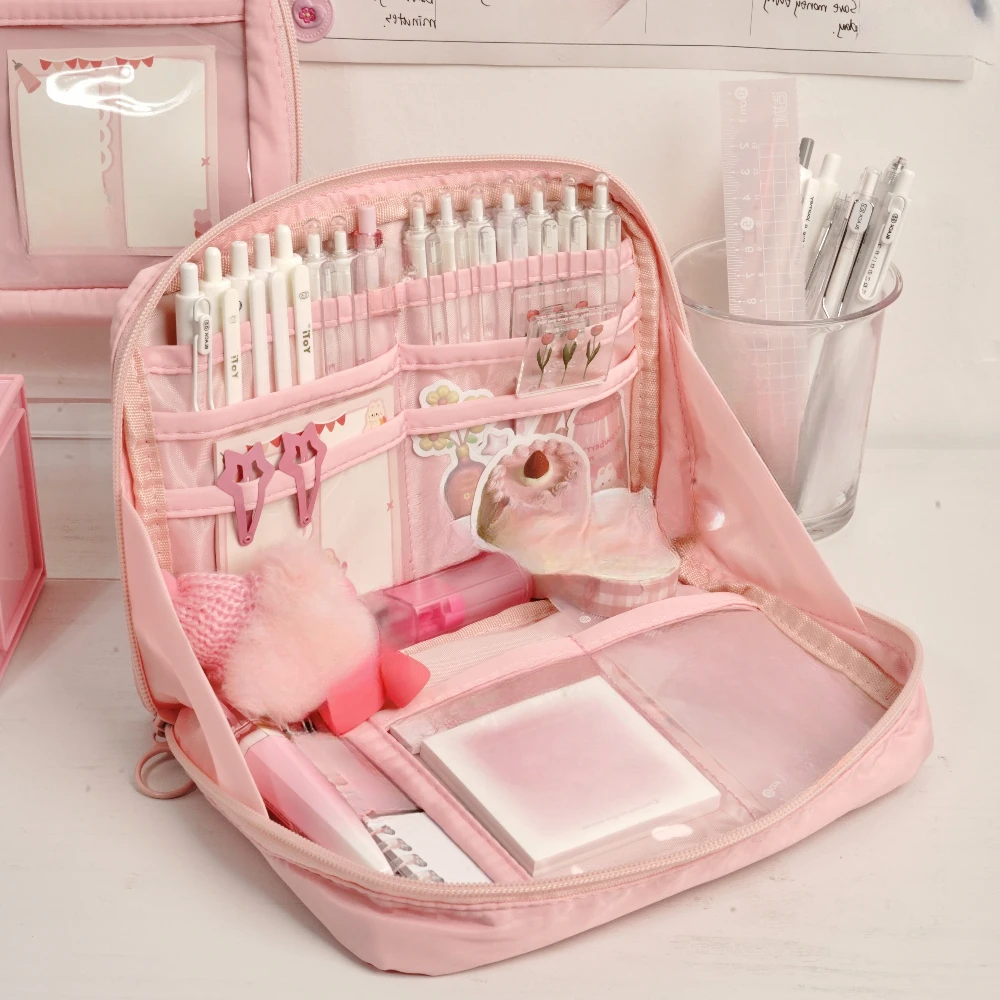 

Girl Cute Pink Pencil Bag Aesthetic School Large Capacity Pencil Box Stationery Supplies Zipper Pencil Pouch School Supplies