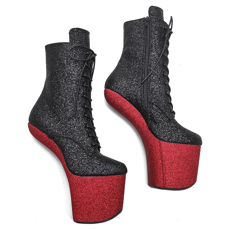 Leecabe Black Upper with Burgundy Platform Ankle Boots Sexy Exotic heelless pole dance shoes