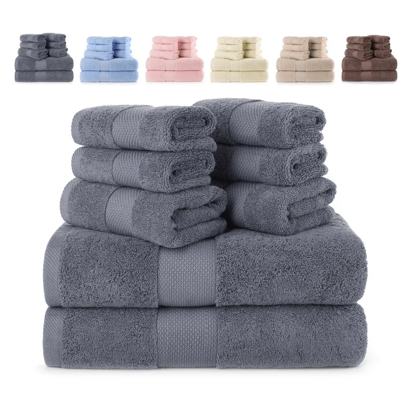 100% Cotton Towel Set High-grade Bath towel Face towel Hand towel Soft Bath Face Towel Bathroom Towel Sets Solid Color 6 Pieces