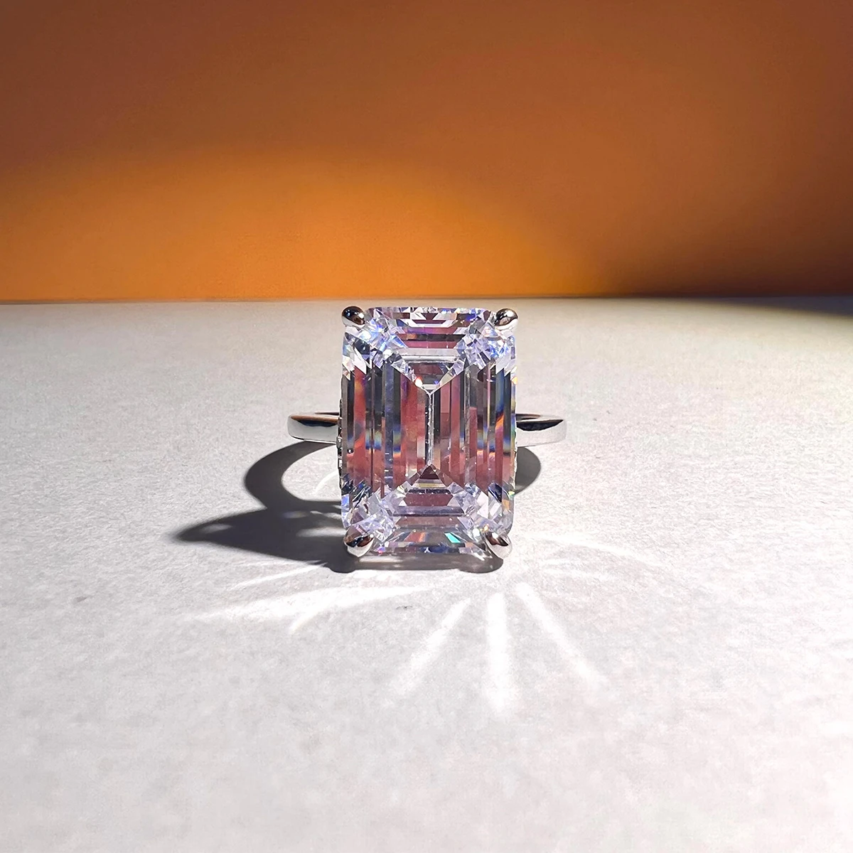 

Anu 18K White Gold Plated 10CT Emerald Cut AAAAA Diamond Solitaire Engagement Wedding Ring Wholesale