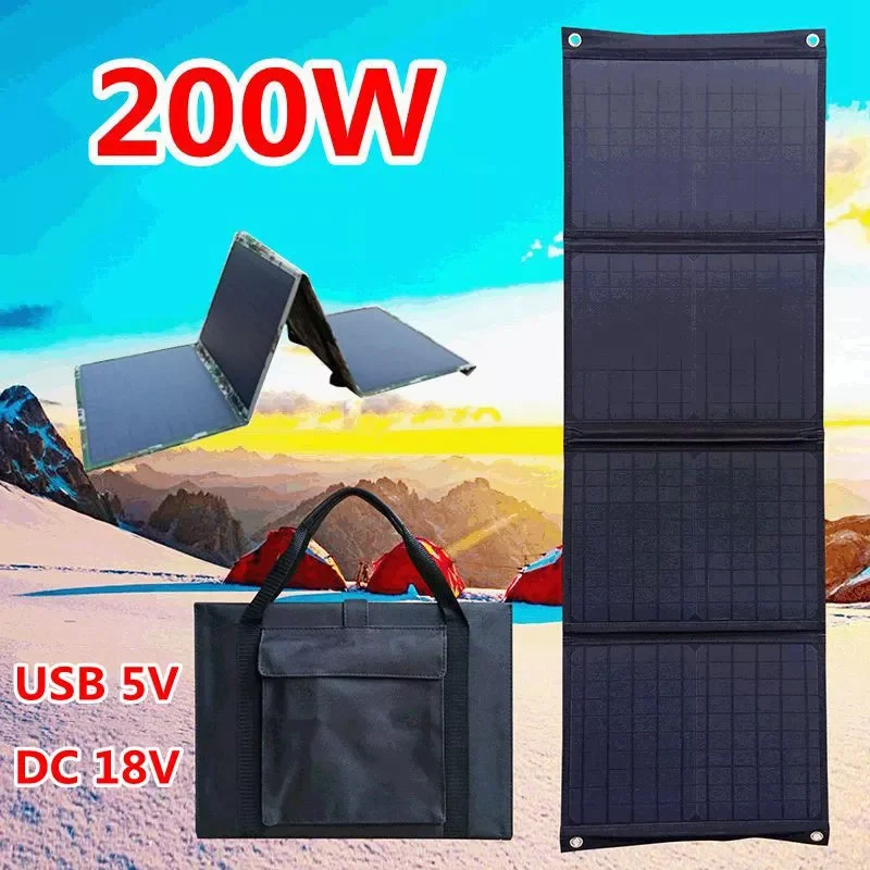 

200W Foldable Solar Panel Dual USB +DC Solar Cell Portable Folding Waterproof Solar Charger Outdoor Mobile Power Battery Charger
