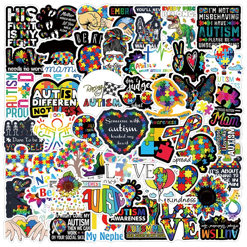 

10/50pcs/pack Autism Awareness Stickers Flakes for Cars Motorcycles Furniture Children's Toys Luggage Skateboards Lable