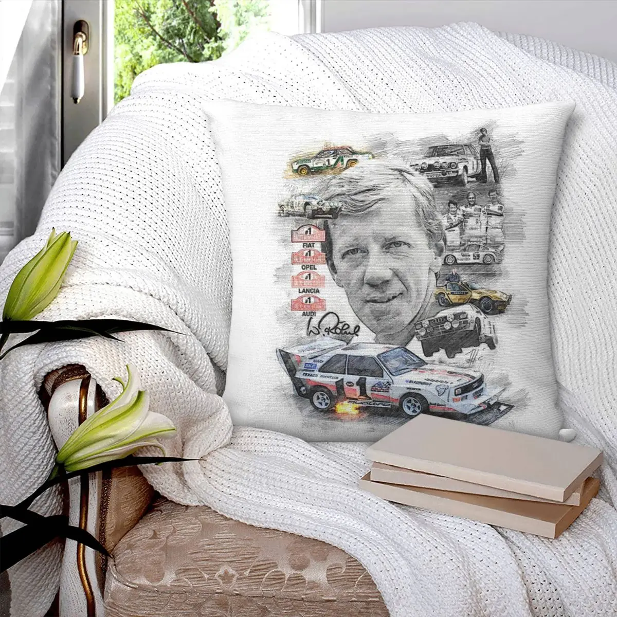 Фото Квадратная наволочка Walter Rohrl Racing Driver из полиэстера, льна и бархата, креативная декоративная наволочка на молнии, чехол для автомобильной подушки №3