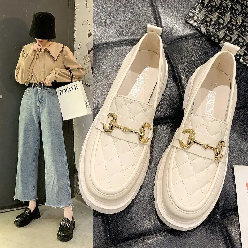 

In the summer of 2021 the new British style small leather shoes women's low heel wild one pedal thick bottom loafers