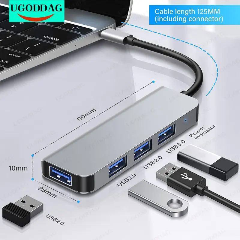 

Концентратор USB C Type C, 4 порта, Ультратонкий концентратор данных USB 3,0 для MacBook Mac Pro/Mini iMac Surface Pro XPS, USB флэш-накопители для ноутбука, ПК