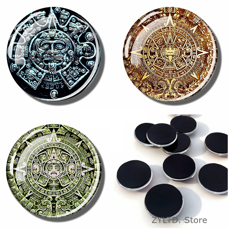 

ZYLTD Mayan Totem Aztec Calendar Fridge Magnet Mexican Refrigerator Magnets Stickers Glass Dome 30MM Fashion Creative Home Decor