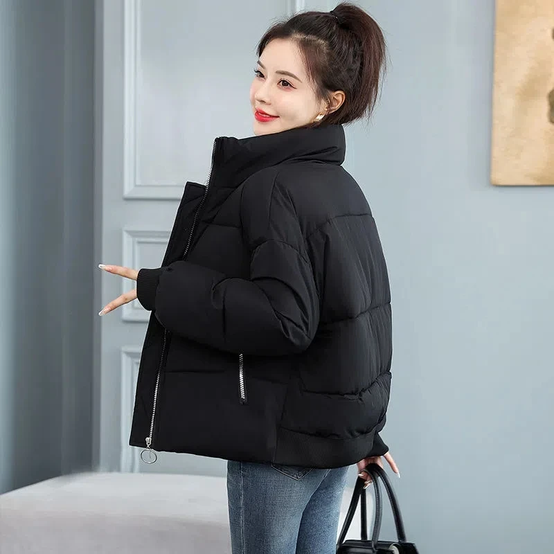Winter Warm Loose Cotton Padded Parkas Korean Stand Collar Long Sleeve Pockets Thicken Coat Snow Wear Casual Women Short Jackets