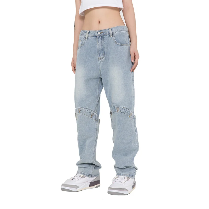 

Черные расклешенные джинсовые брюки в стиле Харадзюку 2022, хип-хоп, съемные уличные джинсы на пуговицах, трендовые мужские и женские повседневные микро-расклешенные джинсы