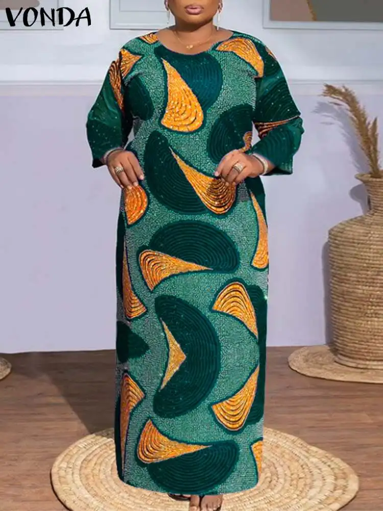 Плюс размер 5XL VONDA 2024 богемное платье макси летнее женское винтажное с длинным