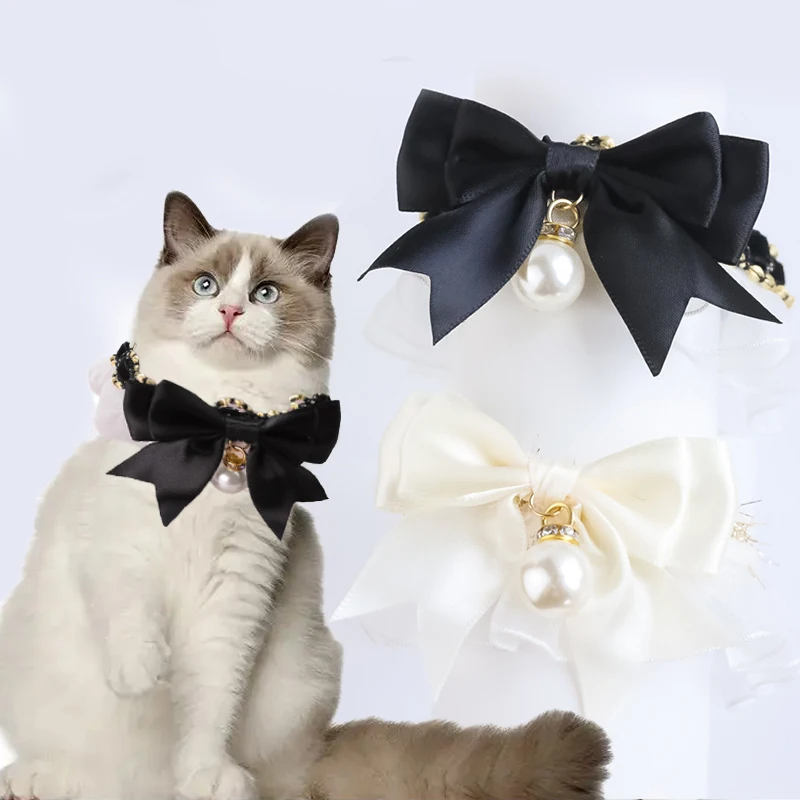 

Adjustable Pet Collar Neck Ring Cat Dog Necklaces With Artificial Pearl Pendant Lace Bow Neck Decor Retro Princess Pet Products