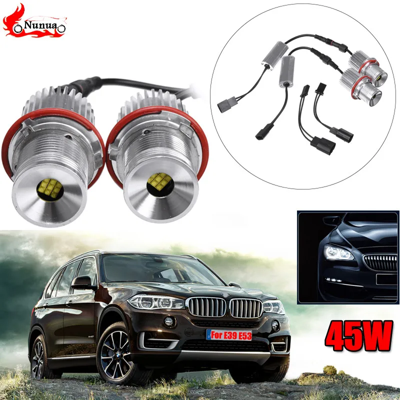 

2 Pcs 45W Ring Marker Error Free Lamp Car LED Headlight White Angel Eye Bulbs For BMW 5 6 7 X3 X5 Series E39 M5 E60 E87 E61 E53