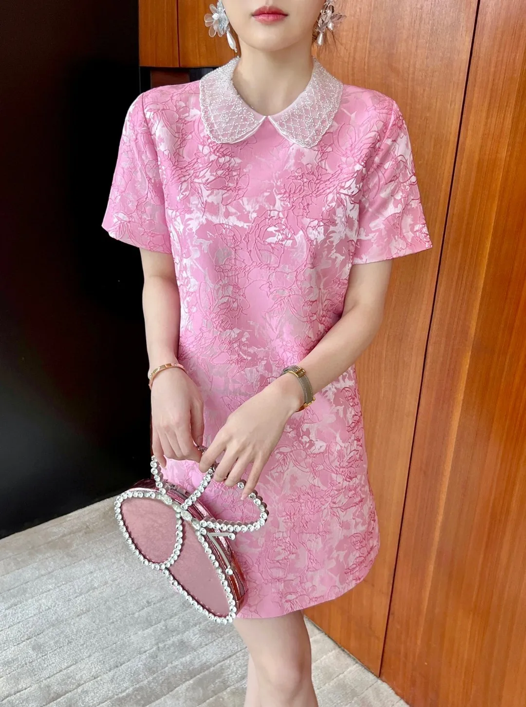

2023 spring and summer women's clothing fashion new Lapel Jacquard Dress 0526