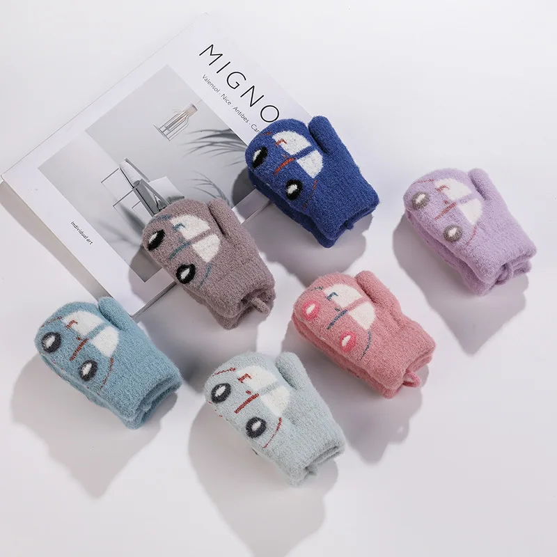 

Зимние теплые перчатки для детей, теплые перчатки, утепленные детские варежки с подвесным воротником для мальчиков и девочек, вязаные перча...