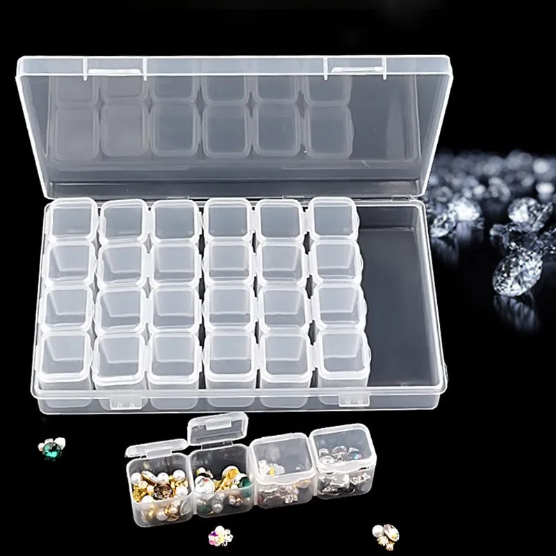 

28 Grids Separate Slots Empty Storage Box 17.5*11cm Clear Jewelry Beads Display Storage Case Organizer Nail Art Rhinestones Tool