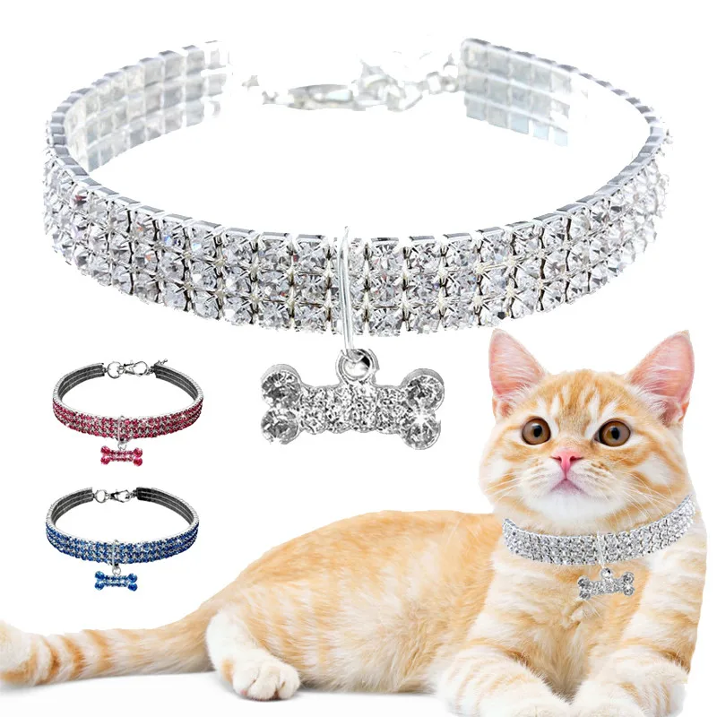 

Bling Bone Cat Collar Rhinestones Adjustable Pet Necklace Glowing Puppy Small Dog Kitten Collars Neck Chihuahua Choker Product