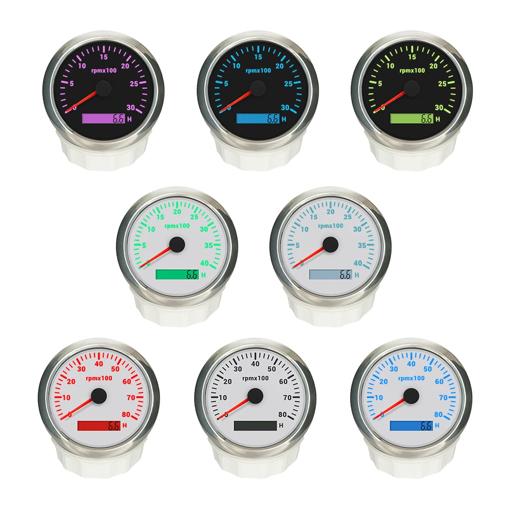 

New 85mm Tachometer 3k 4k 6k 7k 8k RPM Meter Gauge LCD with Hourmeter Red Green Blue White Yellow Cyan Purple Backlight