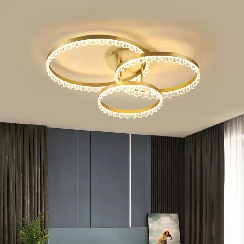 

Gold Rings LED Chandelier For Kitchen Foyer Dining Room Livng Room Villa Bedroom Restaurant Coffee Hall Office Indoor Home Lamps