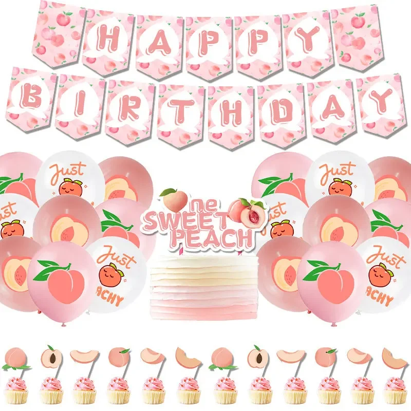 

One Sweet Peach 1st Birthday Party Decorations for Girls Pink Peach Balloons Happy Birthday Banner Sweet Peach Cake Topper Kit