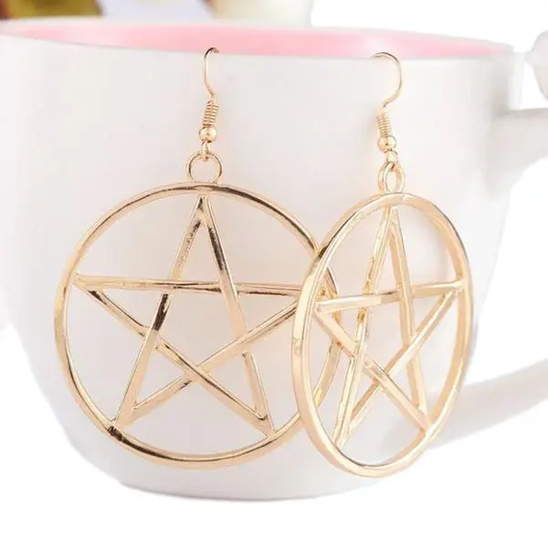 Женские серьги в виде большой звезды готические пентаграммы уникальный дизайн