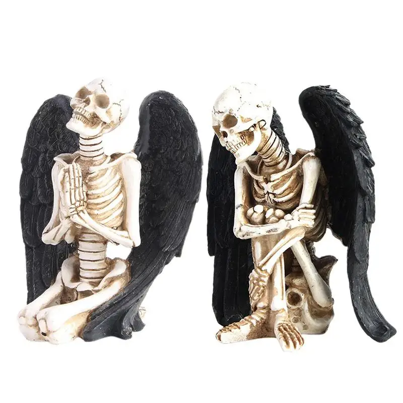 

Halloween Skeleton Angel Figurine Resin Skeleton Sculpture Ornament Crafts For Indoor Outdoor Garden Yard Party Decor