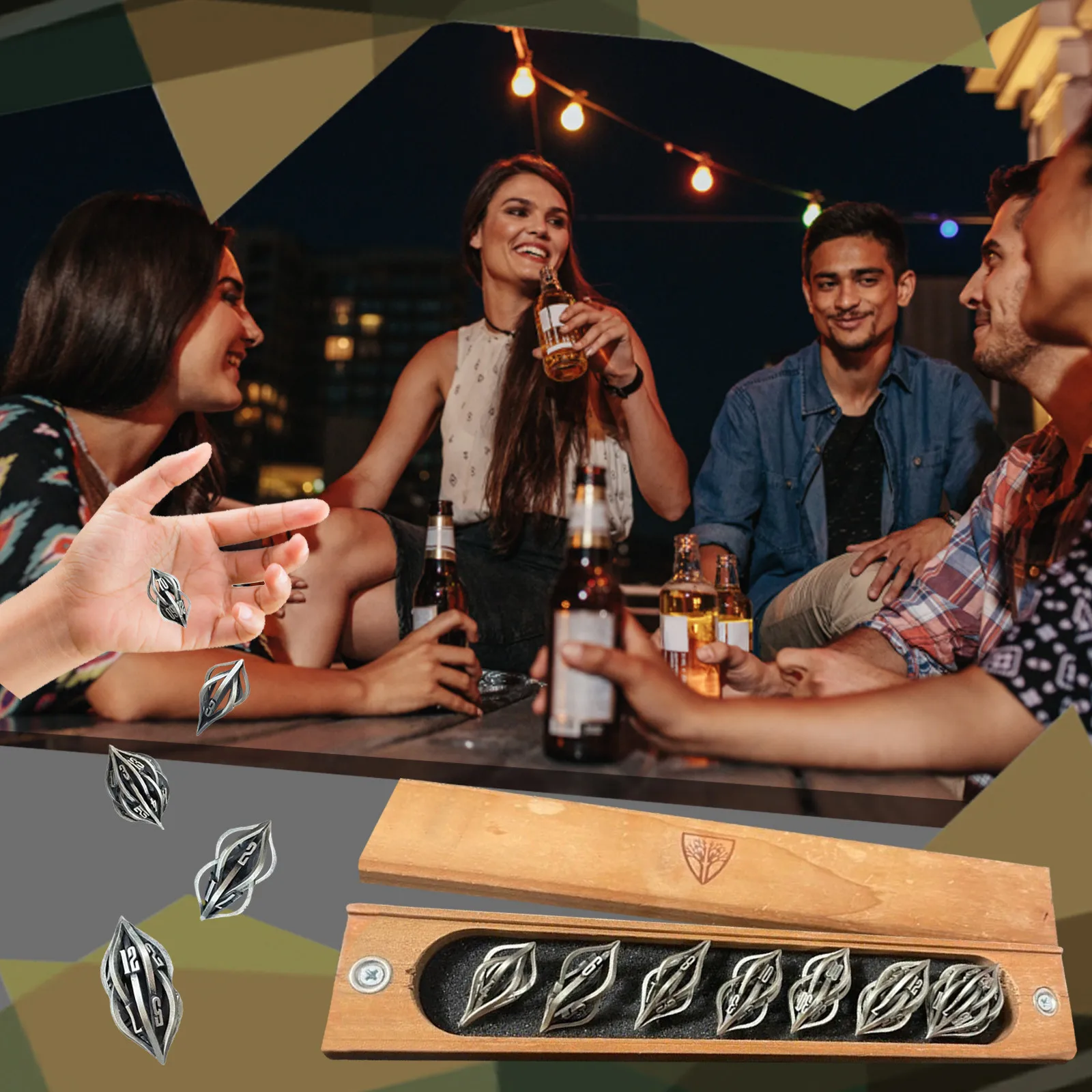 

Набор игральных костей Arcanum, набор металлических игральных костей с гравировкой, полый игровой набор игральных костей DND РПГ MTG для семьи и д...