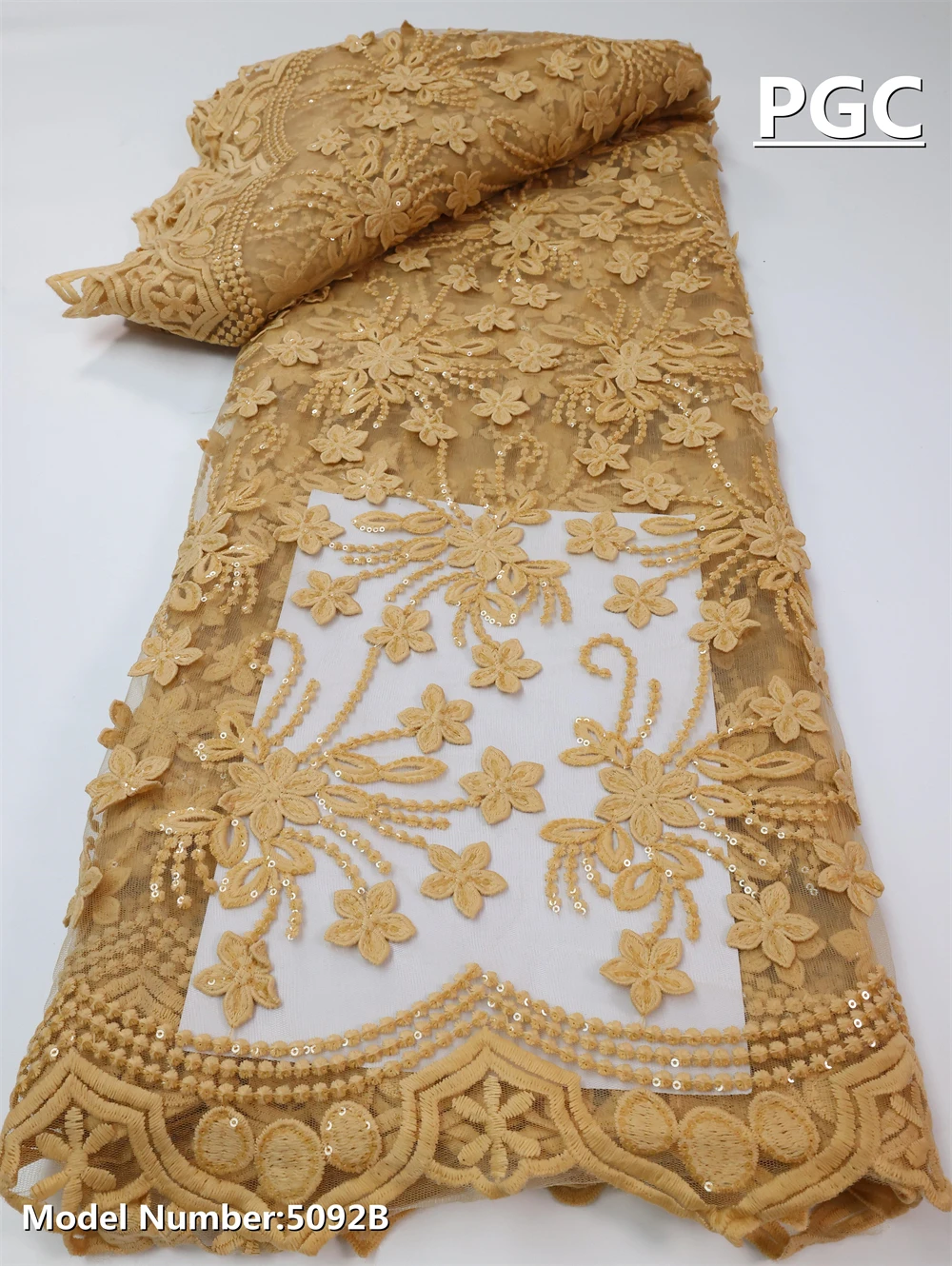 

PGC Newest African Tulle Lace Fabrics With Sequins Embroidery Net Lace African French Lace High Quality Dress Wedding 5092B