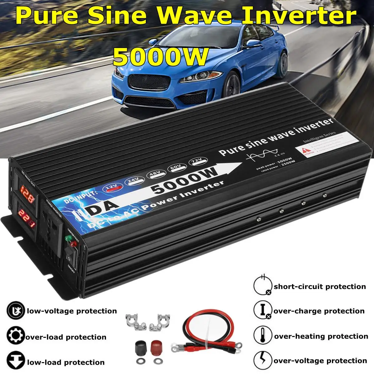 Инвертор немодулированного синусоидального сигнала, преобразователь напряжения 12 В постоянного тока в 110 В/220 В переменного тока, 1600 Вт, 2200 Вт, 3000 Вт, 4000 Вт, 5000 Вт, Преобразователь мощности, солнечный инвертор Инвертор немодулированного синусоидального сигнала, преобразователь напряжения 12 В постоянного тока в 110 В/220 В переменного тока, 1600 Вт, 2200 Вт, 3000 Вт, 4000 Вт, 5000 Вт, Преобразователь мощности, солнечный инвертор