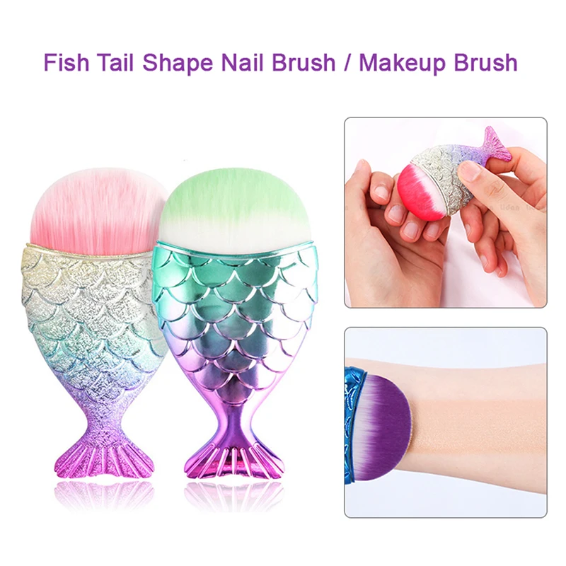 

5 Types Fish Tail Shape Nail Brush Fishtail Bottom Cosmetic Brushes Soft Cleaning Dust Powder For Nails Care Manicure Tool