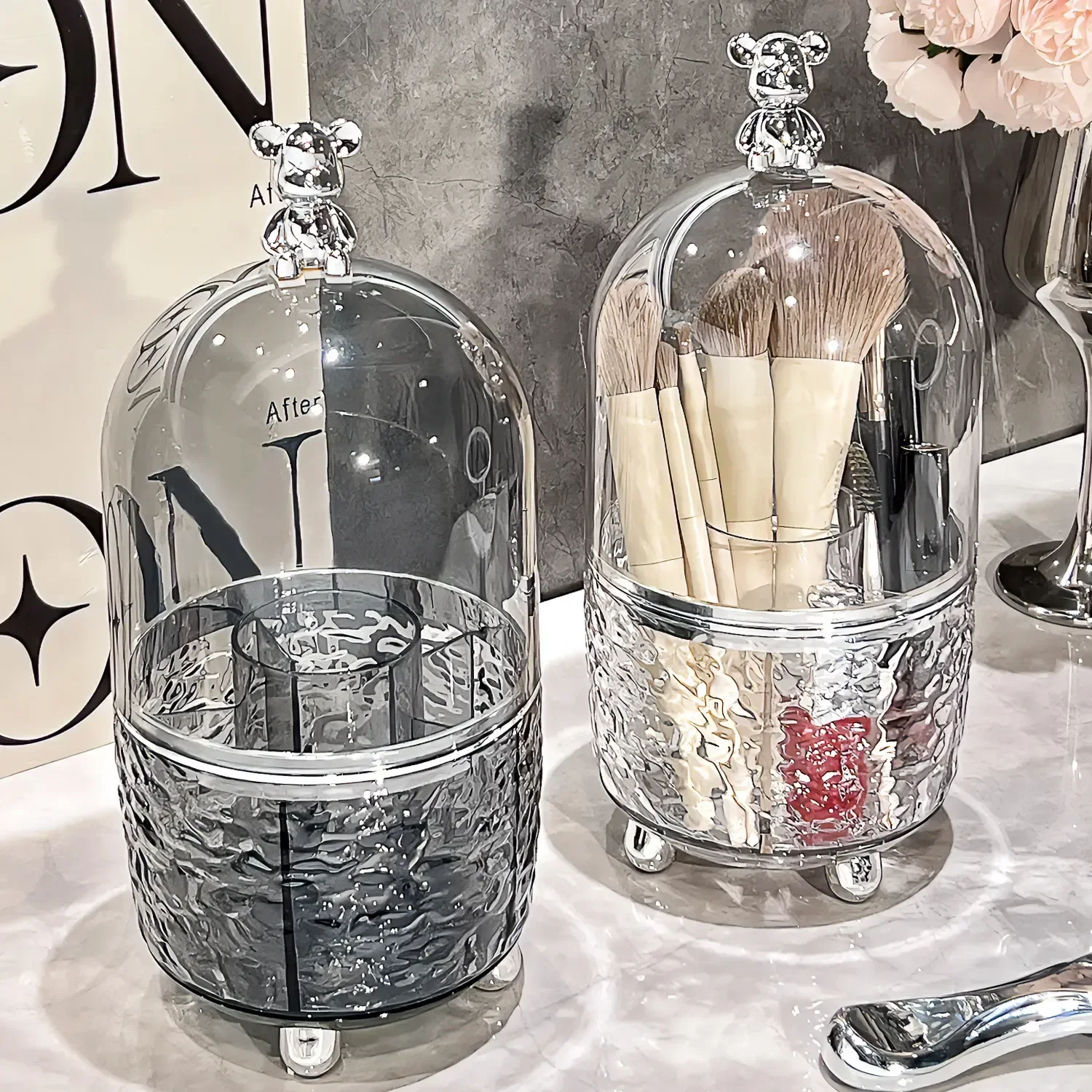 

Dustproof Makeup Organizer Brushes Vanity Lipstick Pen Eye Makeup Countertop Shadow Shelf Holder Desktop Rotating Brush for 360