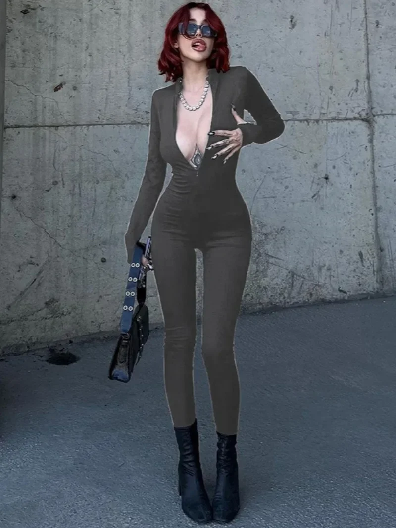 Модные женские осенние однотонные комбинезоны с длинными рукавами уличная