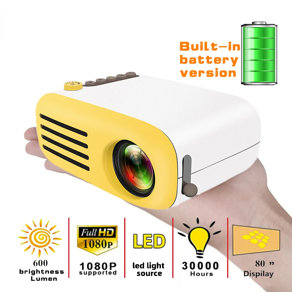 

YG200 LED Встроенный аккумулятор версия HDMI совместимый USB Мини проектор медиа поддержка 1080p HD видеоплеер