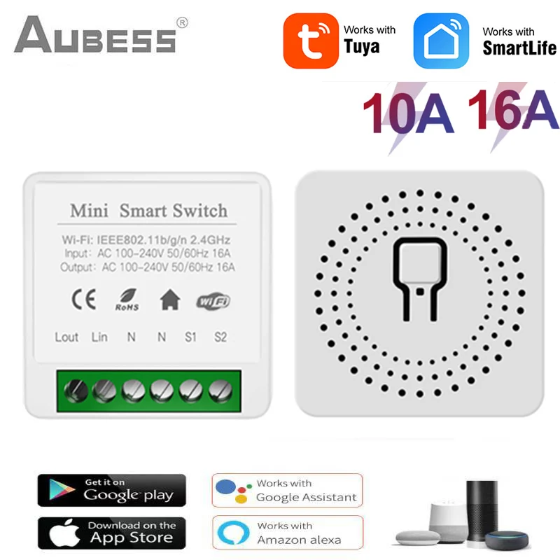 

Умный мини-выключатель с поддержкой Wi-Fi, 10 А, 16 А