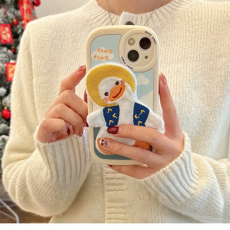 

Korean Girl 3D Duck Phone Case For iPhone 14 13 12 11 Pro Max Mini X XS XR 7 8 Plus SE Sweet Cute Crooked Neck Duck iPhone Case