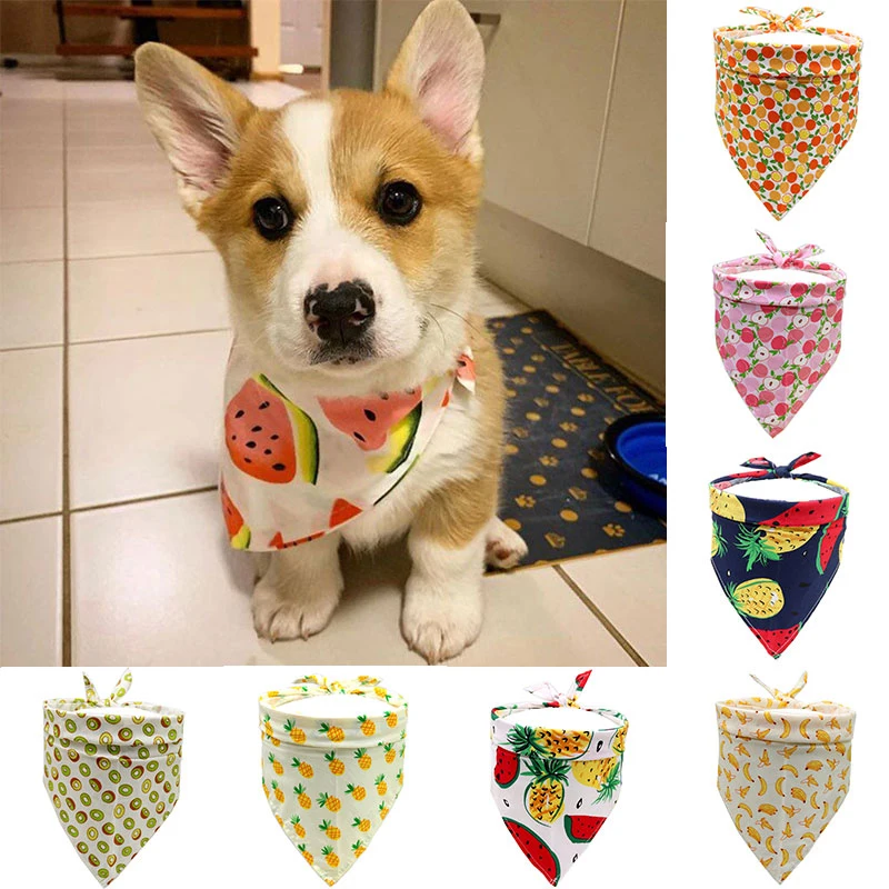 

Fruit Print Small Dog Cat Scarf Adjustable Pet Bandanas Summer Puppy Bibs Dog Accessories Pet Grooming Products Dog Collar