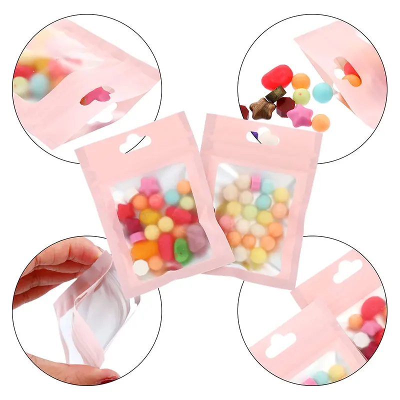 50-100pcs Plastic Pink Aluminum Foil Zip Lock Packaging Bag Jewelry Necklace Storage Pouch Small Sachets Food Sample Bags images - 6