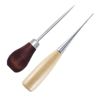 rorgeto 2pcs wood handle steel awl leather hole punching tools leather straight awls puncher drills for leather craft awl sewing