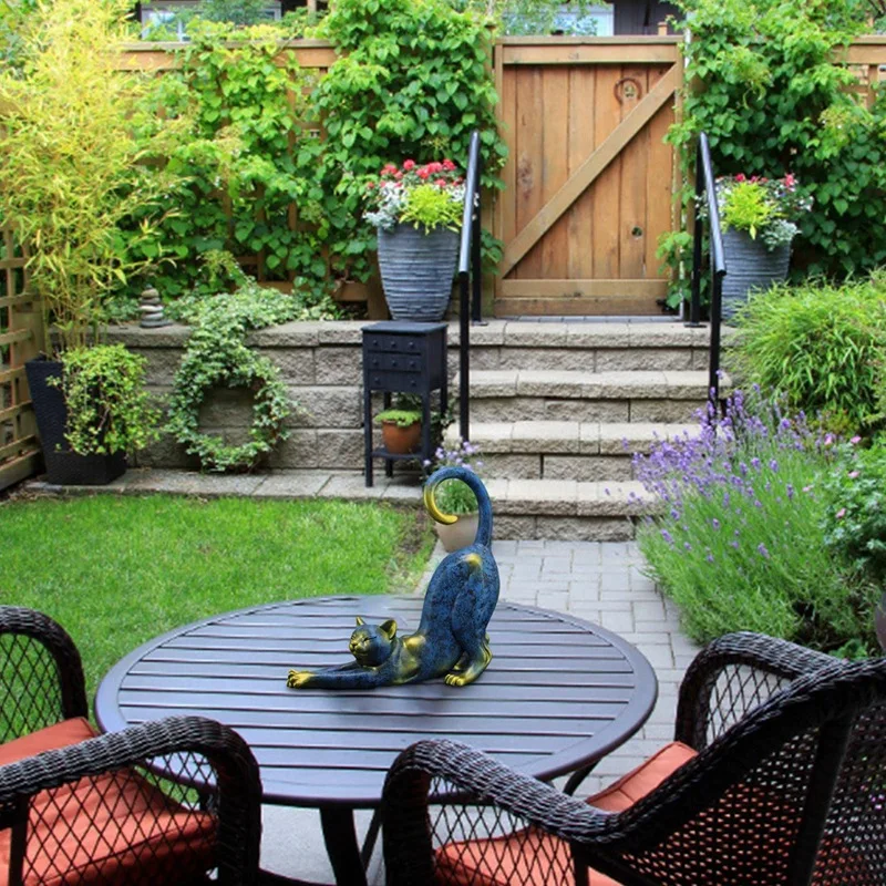 

Resin Cat Statue, Cat Stretching Statue Figurine Gifts For Cat Lover Abstract Crafts Used For Home And Garden Decor