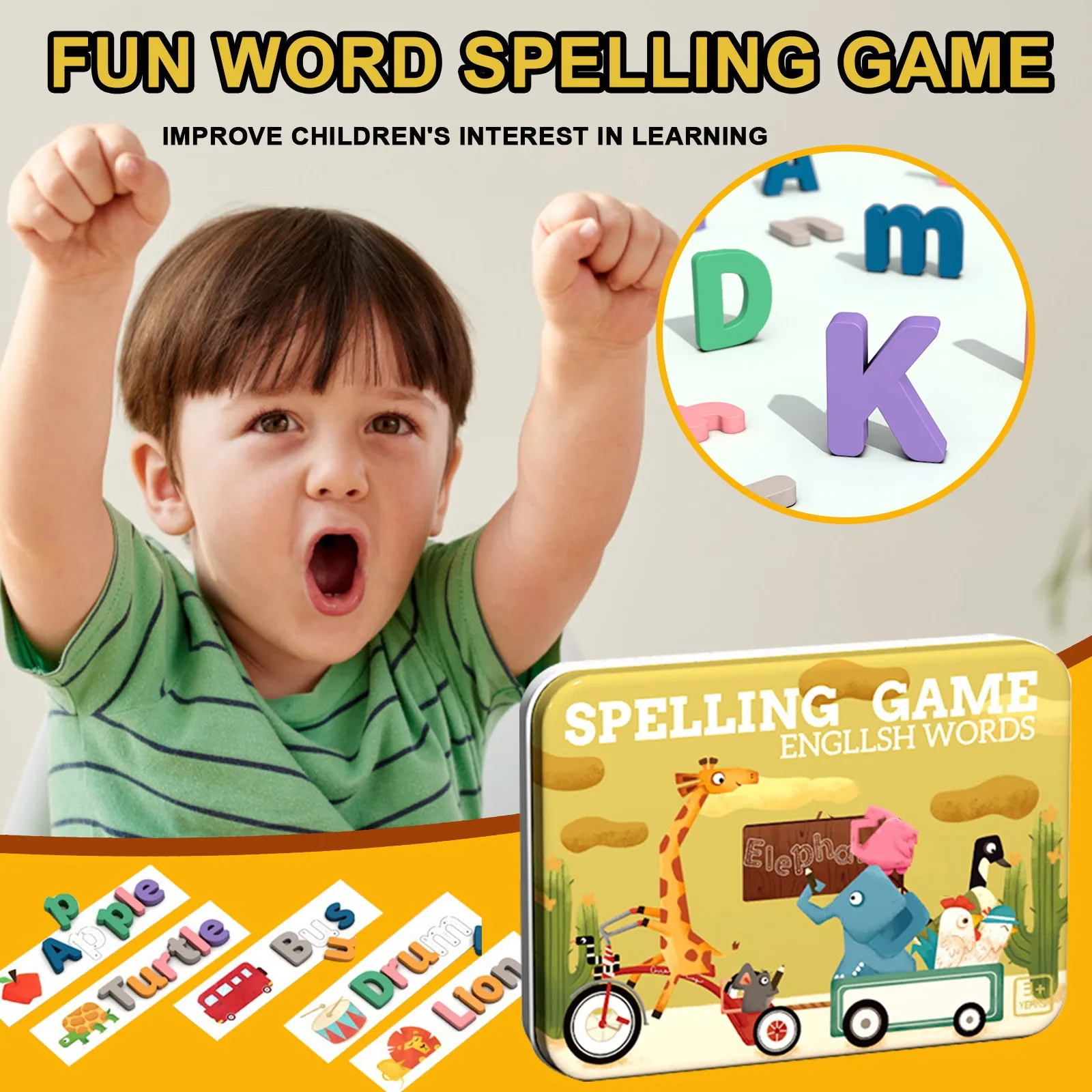 

New Kids Wooden Spelling Word Puzzle Game Educational Toy for Children English Alphabet Cards Letter Learning Toys Wood Blocks